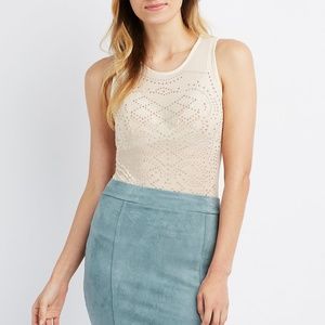 Charlotte Russe Studded Mesh Bodysuit